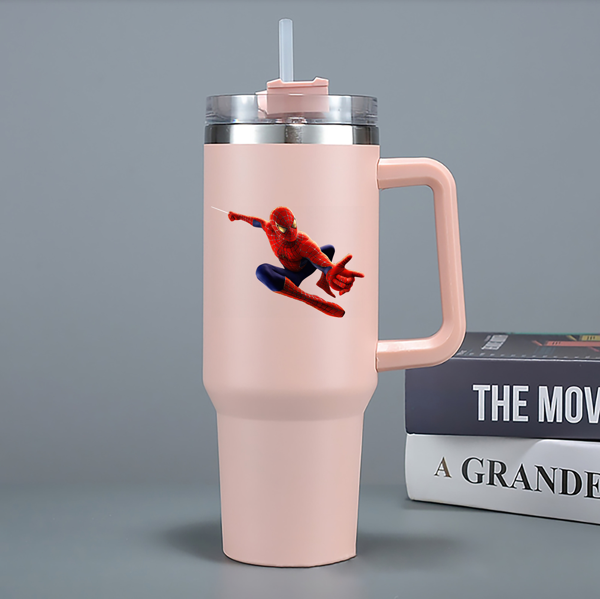 （画像用） Spider Man スパイダーマン 1200mL車用タンブラー - クリスタルステッカー（プラスチックストロー付き）